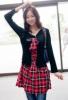 Retro Plaid Fake Kt darab bowknot Hossz ujj ruha piros