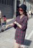 jonnan Forr Elad Color Matching Plaid Half-hvelyek V nyak ruha Wine Red