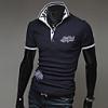 Frfi pamut Letters nyomtatsa rvid ujjú hossza Relaxcis Polo Shirt (Navy)
