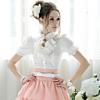 Pink Doll Ruched els Puff ujjú ing