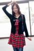 Retro Plaid Fake Kt darab bowknot Hossz ujj ruha piros