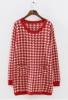 Divat Plaid dsztett zsebek hossz pulver ruha piros